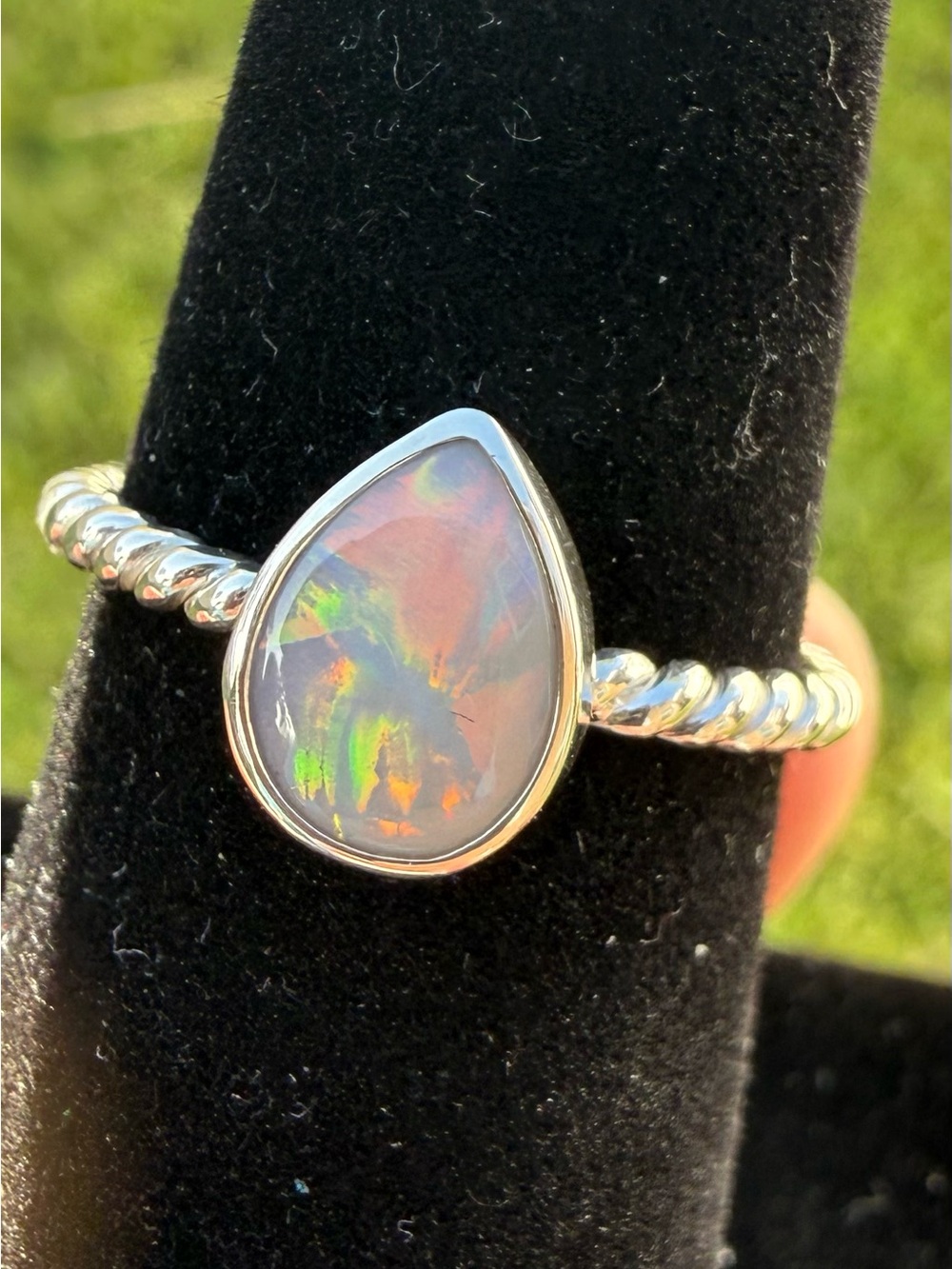 Sterling Silver Teardrop Opal Ring - Multicolor Opal. Australian - Picture 3 of 11